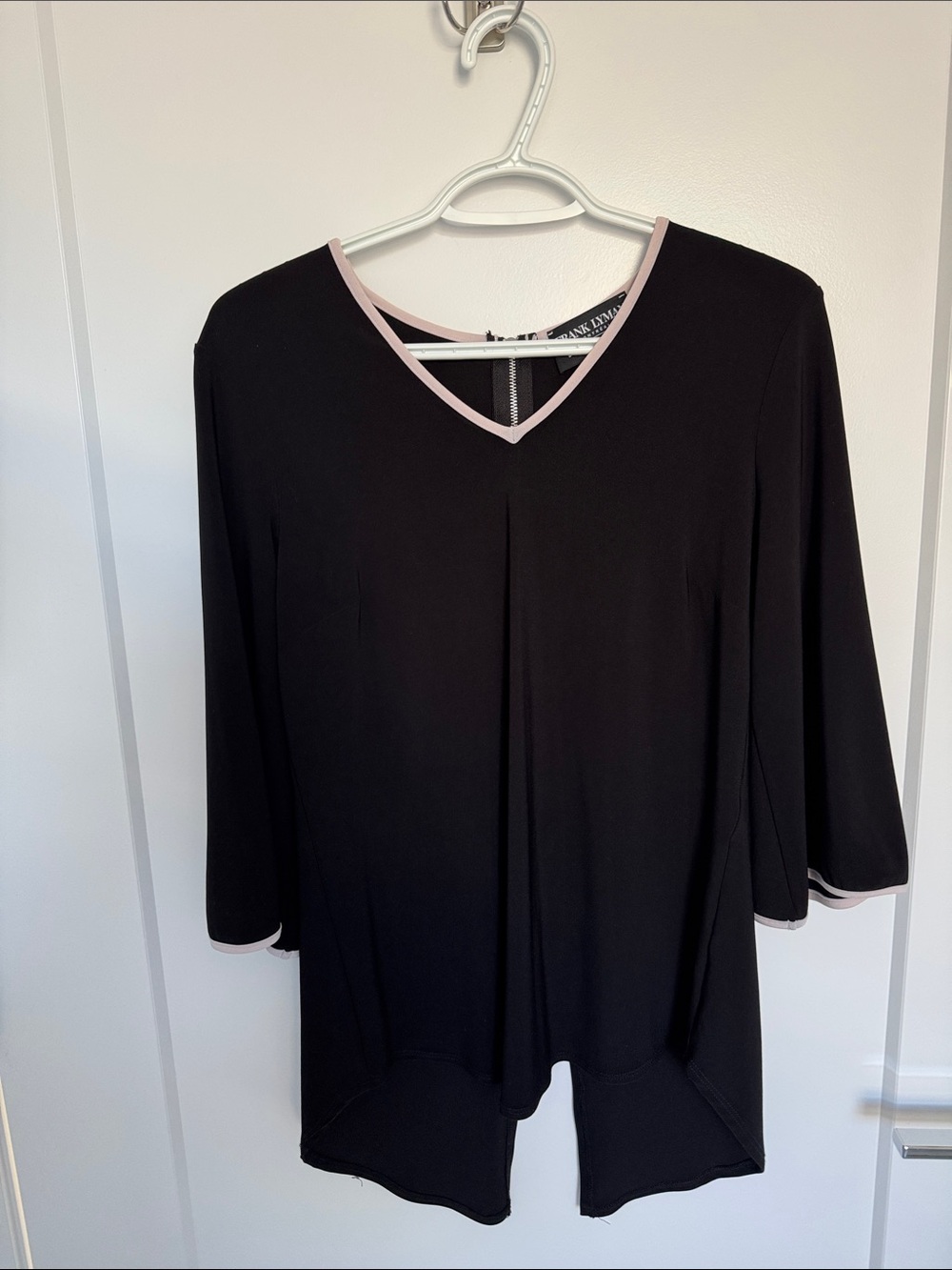 Chaus Black Long-Sleeve V-Neck Top with Pink Trim